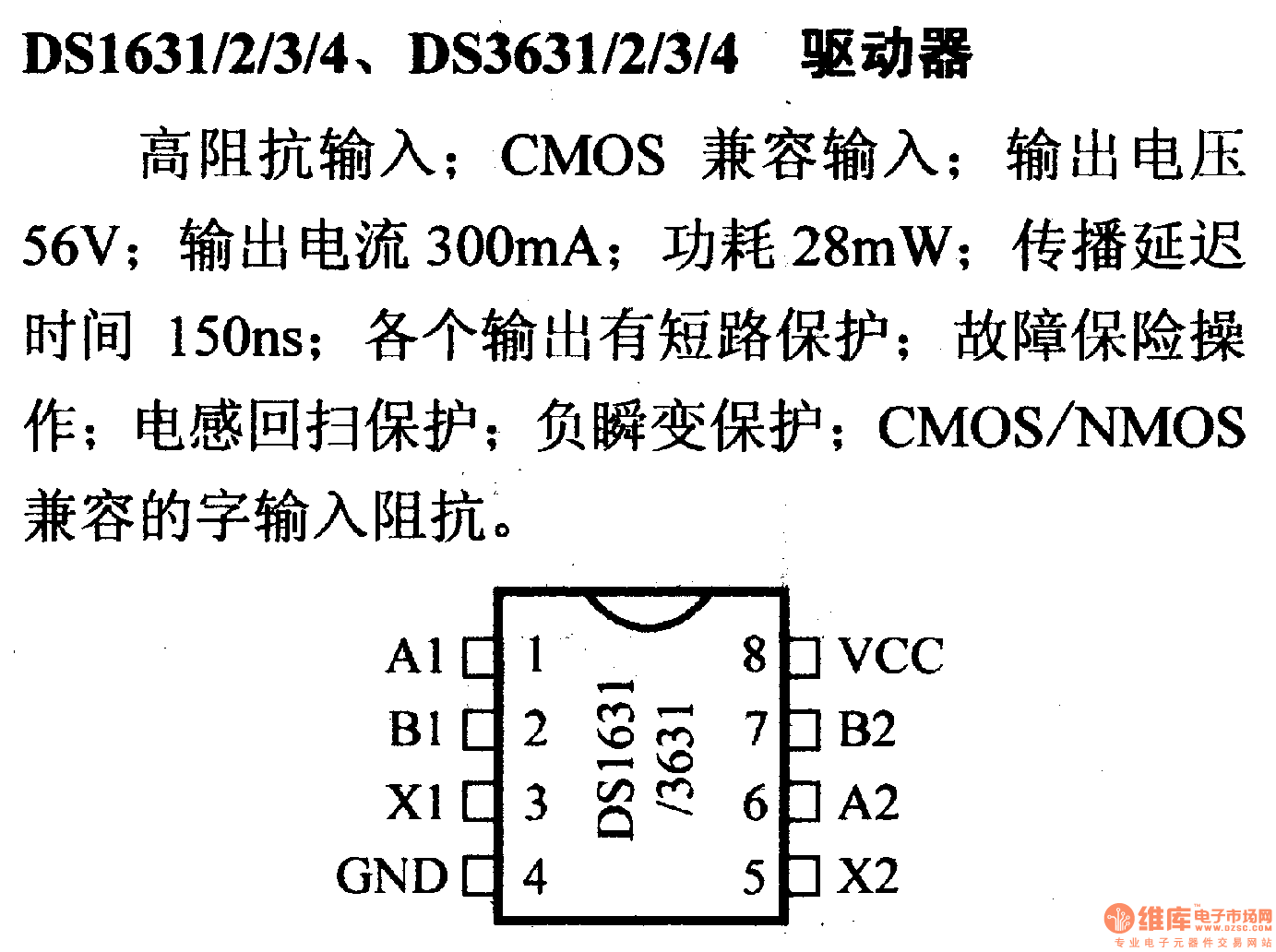 驱动器和通信电路引脚及主要特性DS1631/2/3/4、DS3631/2/3/4 驱动器