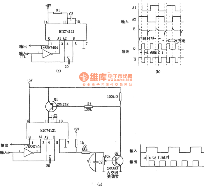 MIC74121构成的具有方波输出的数字倍频器