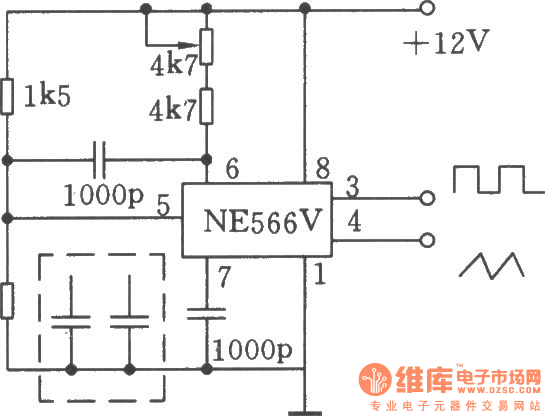 用NE566V构成的20kHz的波形发生器