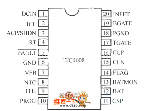LTC4008的内部结构及外部元件连接电路图