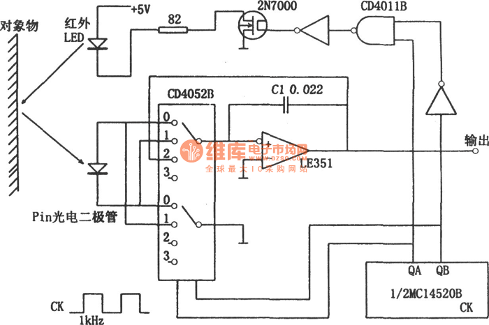 反射光强度的检测电路图(CD4052B、CD4011B)