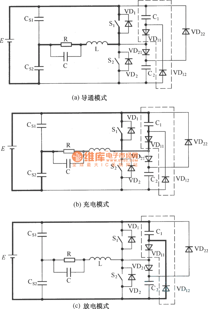 C-2D型无源无损缓冲电路的工作模式电路图