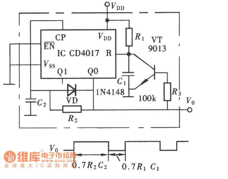 用CD4017组成的多谐振荡器电路图