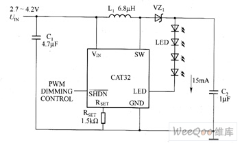 CAT32驱动白光LED电路图
