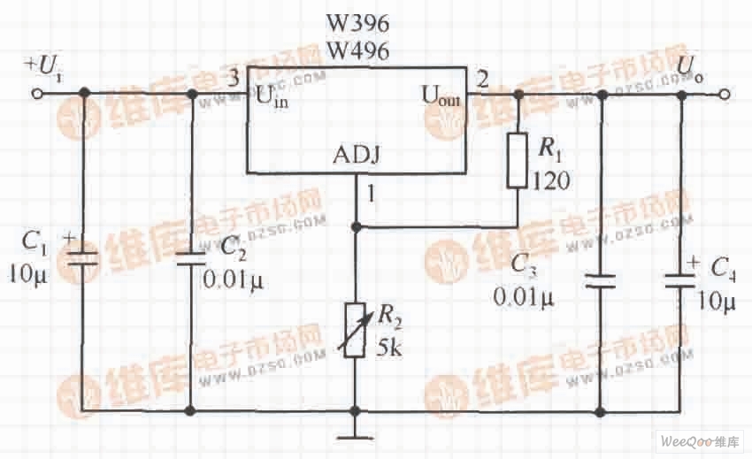 由W396/W496组成的输出电压可调的应用电路