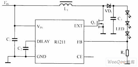 R1211驱动白光LED的电路图