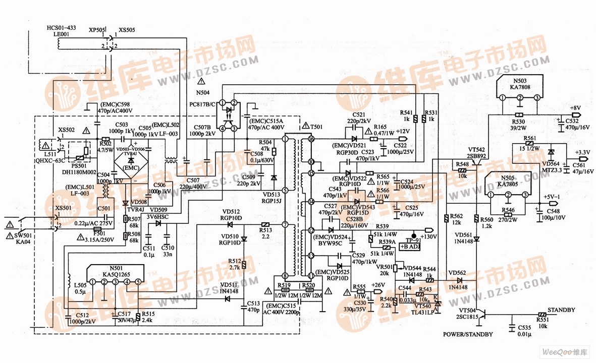 华夏TK系列（仙童电源）彩色电视机）开关电源电路图