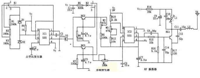 NE555和LM909制作的多功能遥控电路图